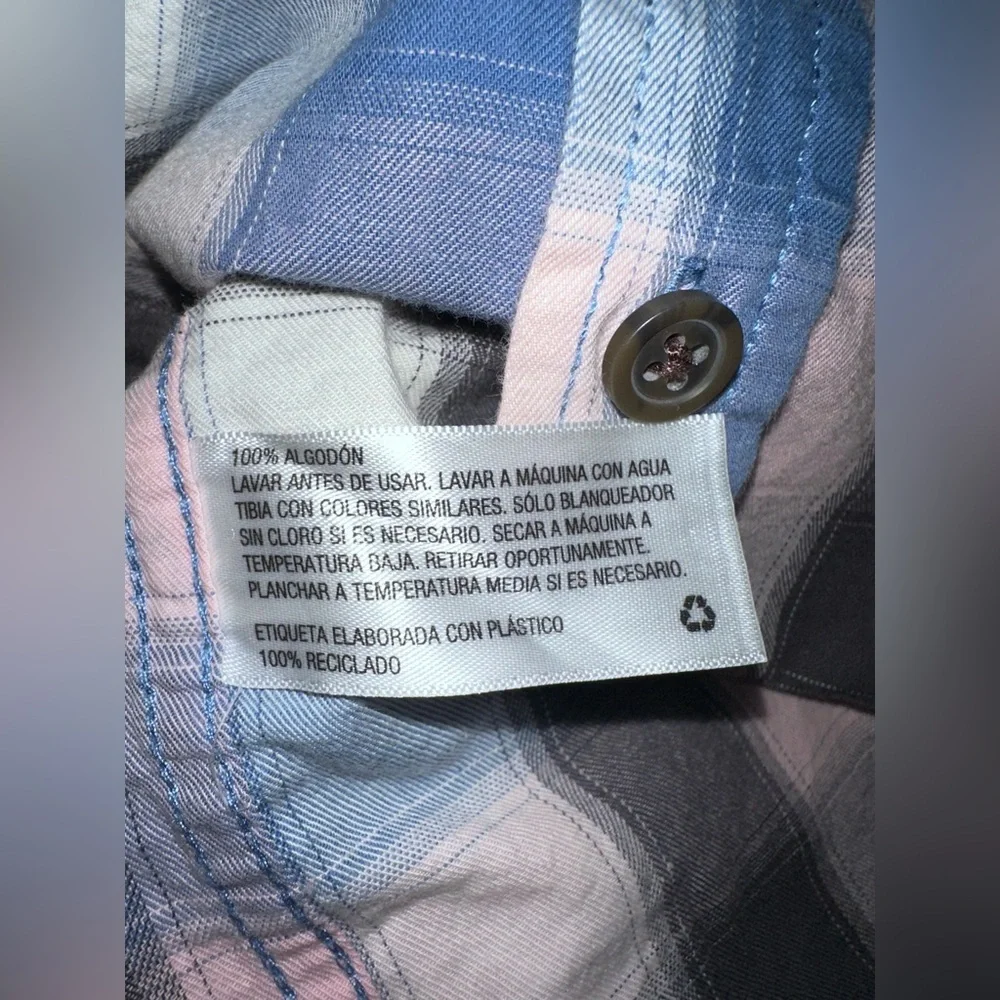Cat & Jack Boys Pink Blue Plaid Long Sleeve Button Up‎ Shirt Size XL (16) *FLAW*